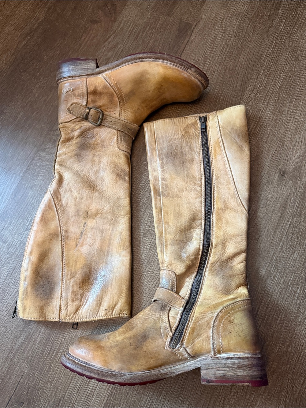 BED|STU Bed Glaye tall riding boots tan rustic leather full side zipper 8.5